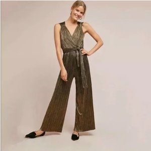 Anthropologie Vanessa Virginia Gold Shimmer Jumpsuit